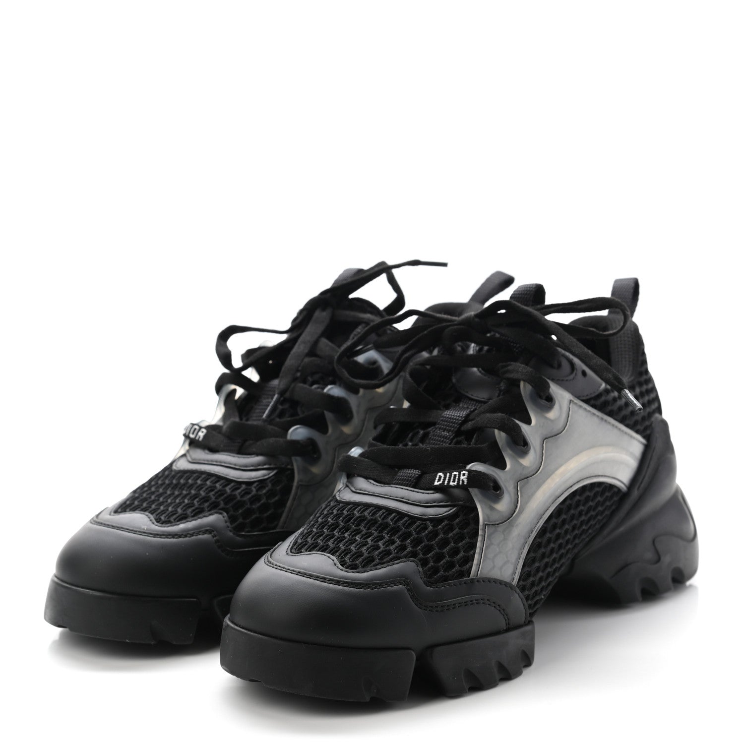 Christian Dior Mesh Calfskin Womens D-Connect Sneakers 38 Black 3 of 10