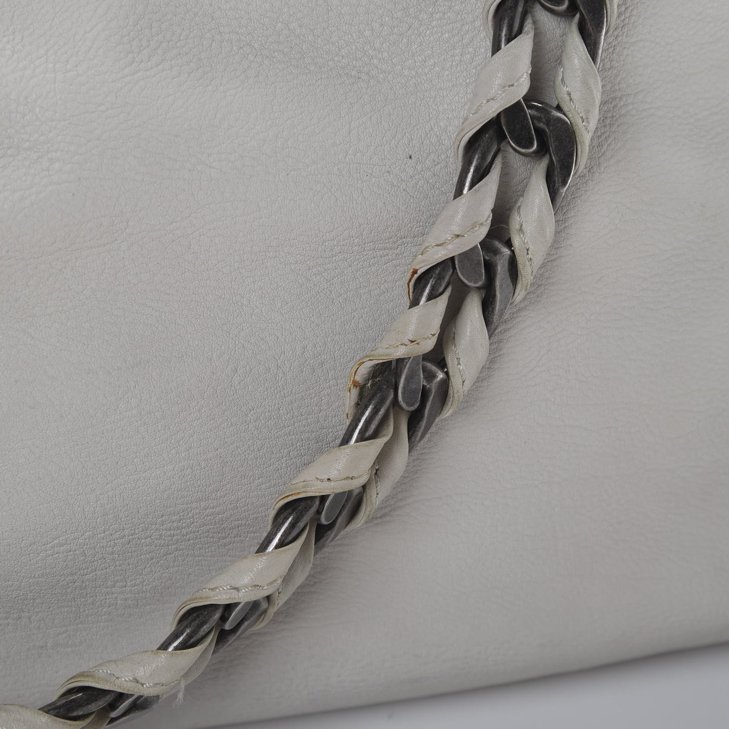 Calfskin Large East West Modern Chain Tote White