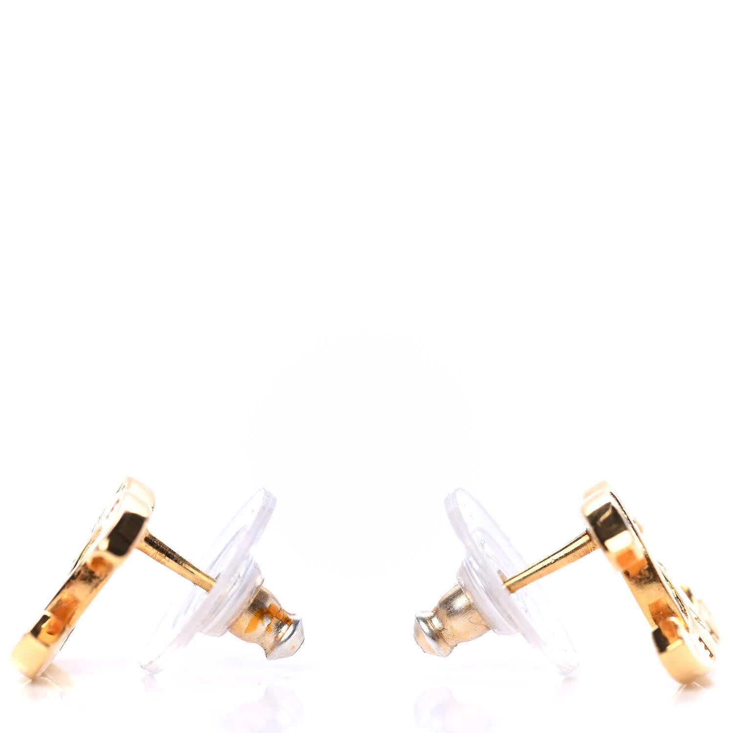 Chanel Metal CC Paris Button Stud Earrings Gold 3 of 4