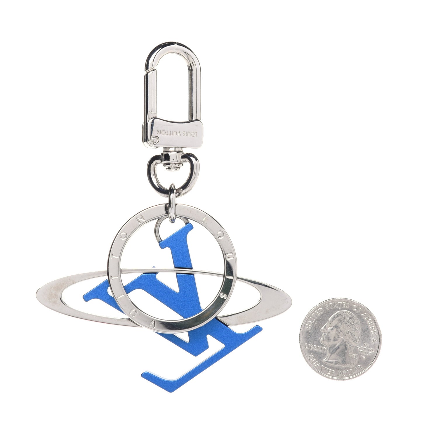LV Initiales Cosmic Bag Charm Key Holder Blue Silver