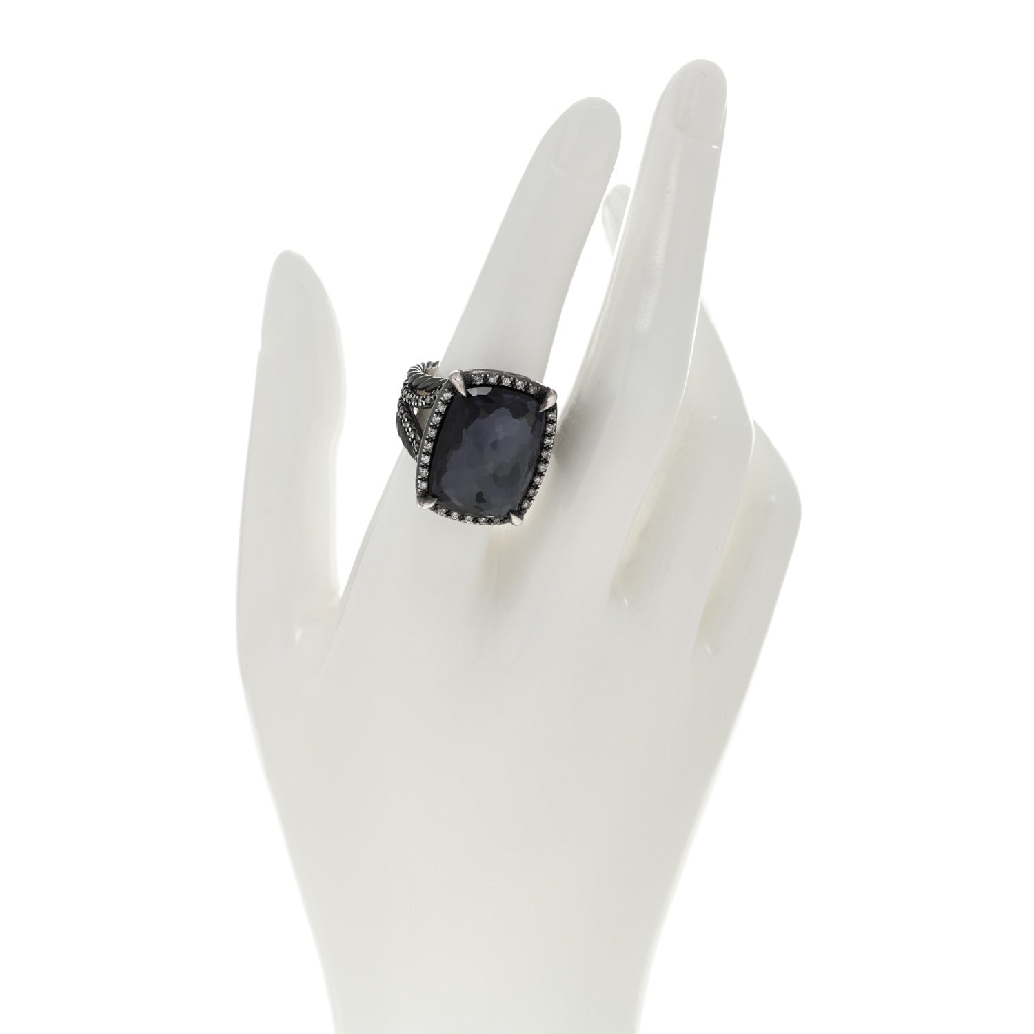 David Yurman Darkened Sterling Silver Gray Diamond Black Orchid 20mm Chatelaine Ring 54 6.75 2 of 4