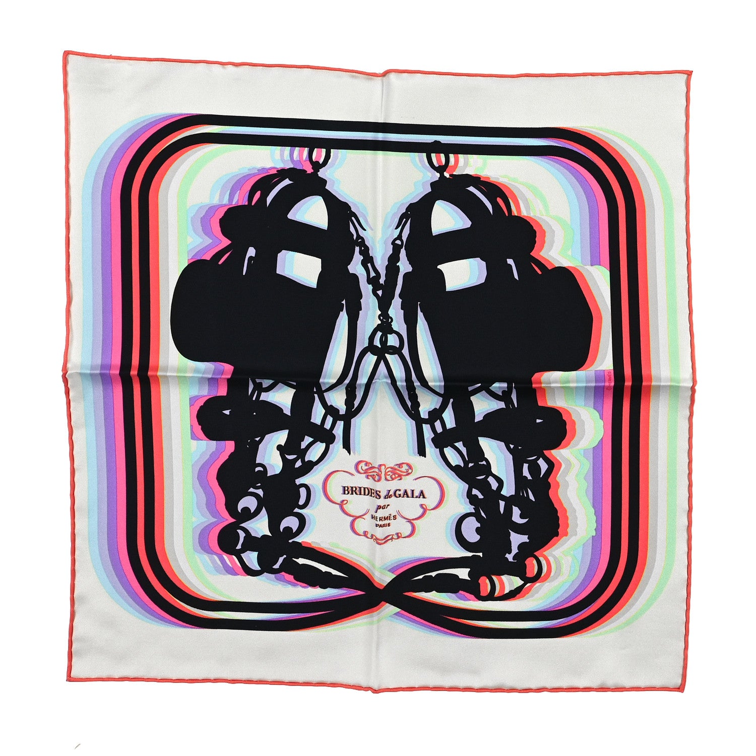Hermes Silk Brides De Gala Shadow Scarf 45 Creme Black Rose Fluo 1 of 3
