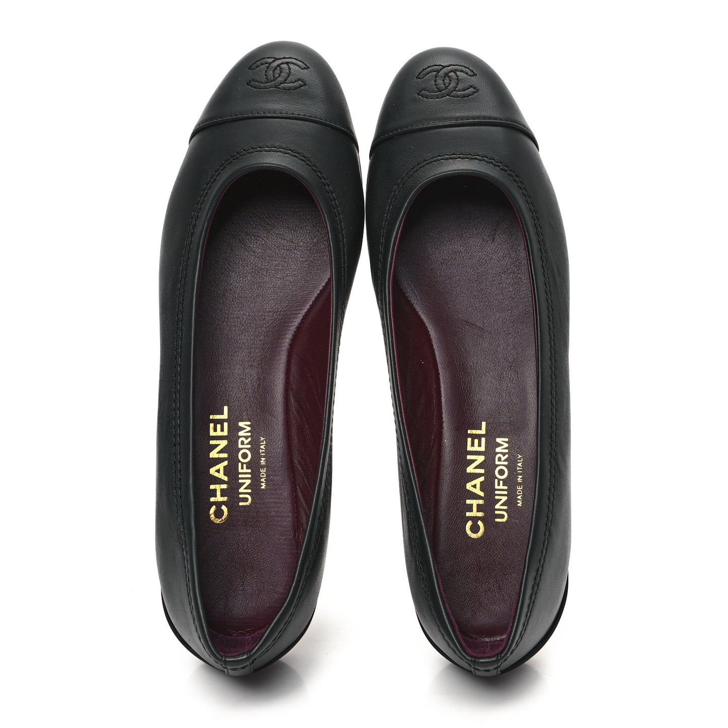 Lambskin Cap Toe CC Uniform Ballerina Flats 38.5 Black