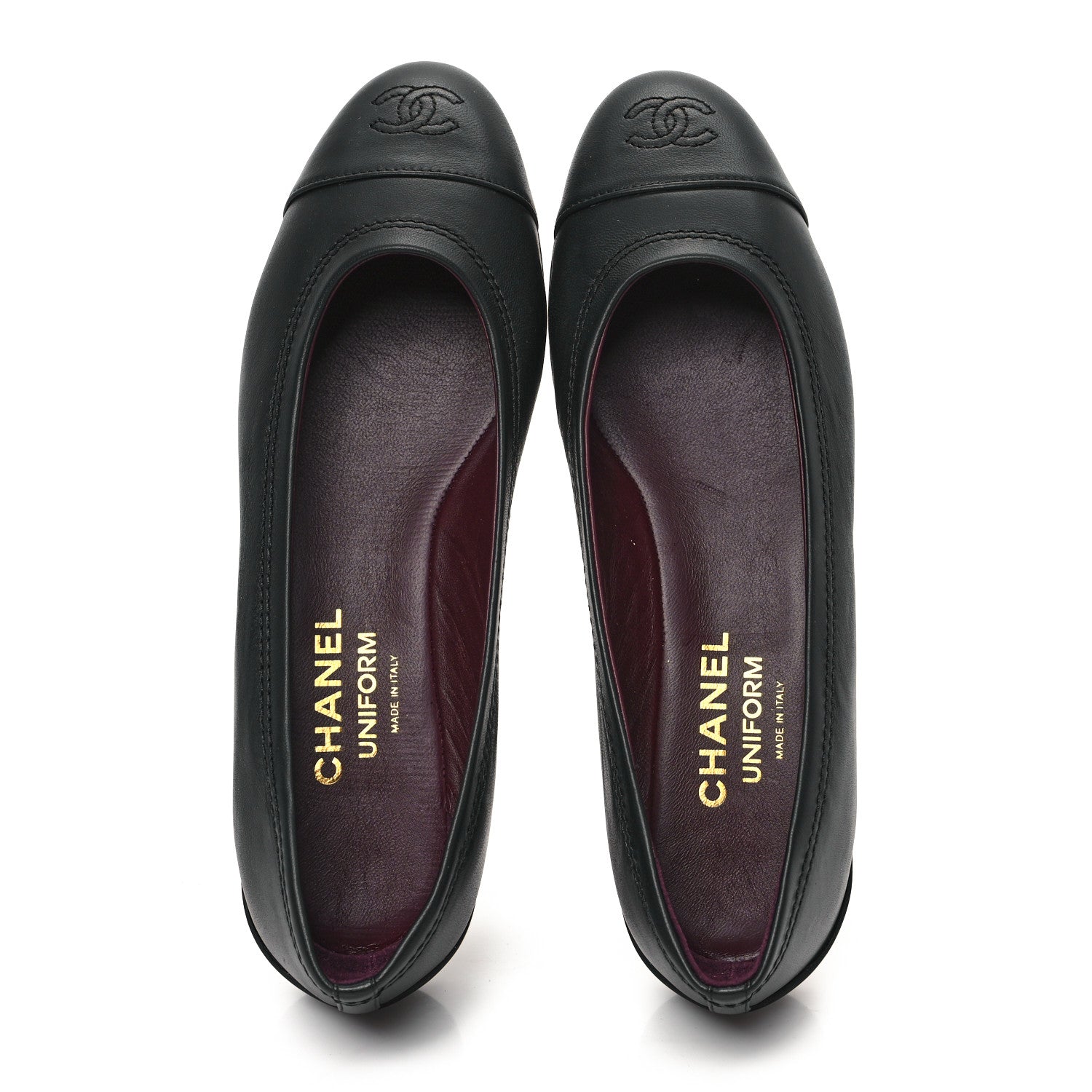 Chanel Lambskin Cap Toe CC Uniform Ballerina Flats 38.5 Black 2 of 10