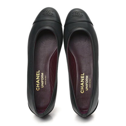 Chanel Lambskin Cap Toe CC Uniform Ballerina Flats 38.5 Black 2 of 10