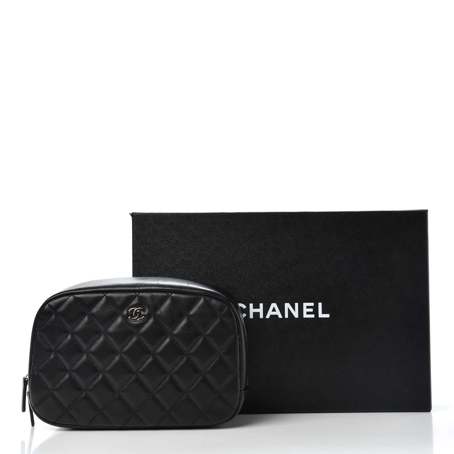 Chanel Lambskin Quilted Medium Curvy Pouch Cosmetic Case Black 7 of 7
