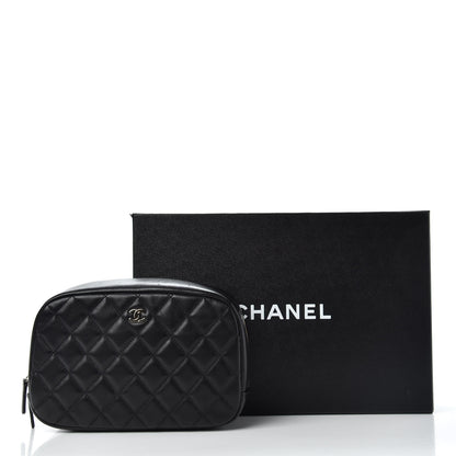 Chanel Lambskin Quilted Medium Curvy Pouch Cosmetic Case Black 7 of 7