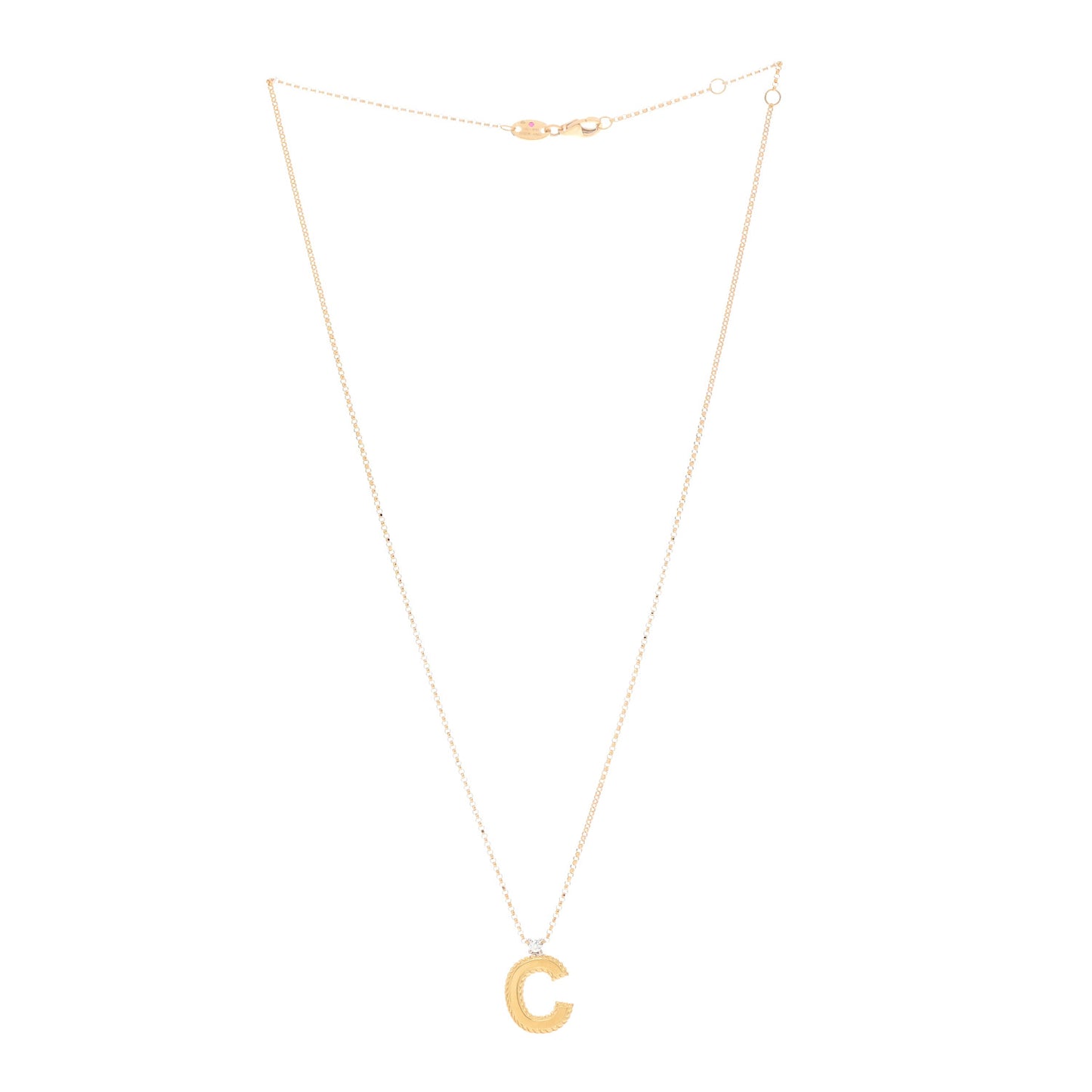 18K Yellow Gold Diamond Princess Initial C Pendant Necklace