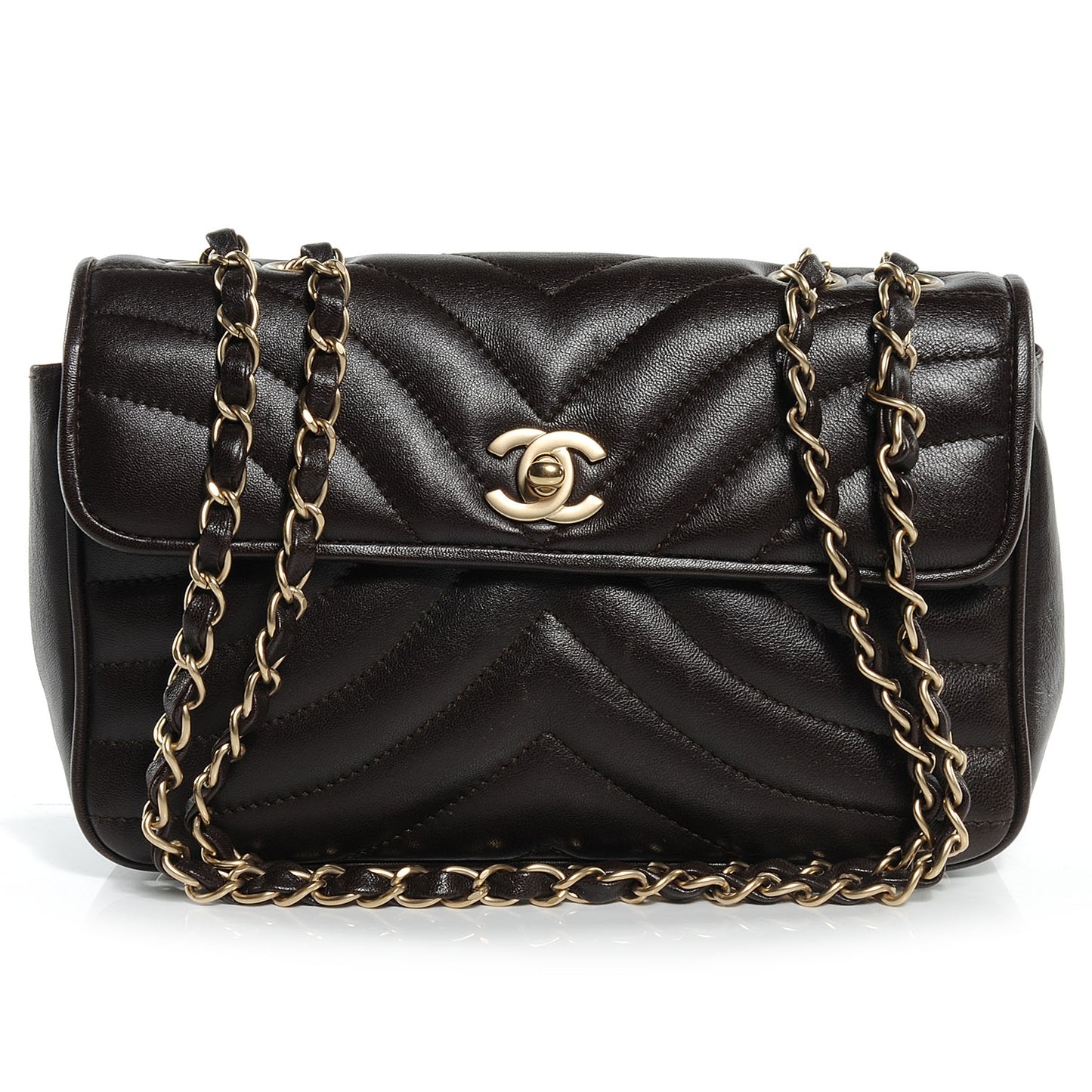 Lambskin Small Chevron Flap Dark Brown