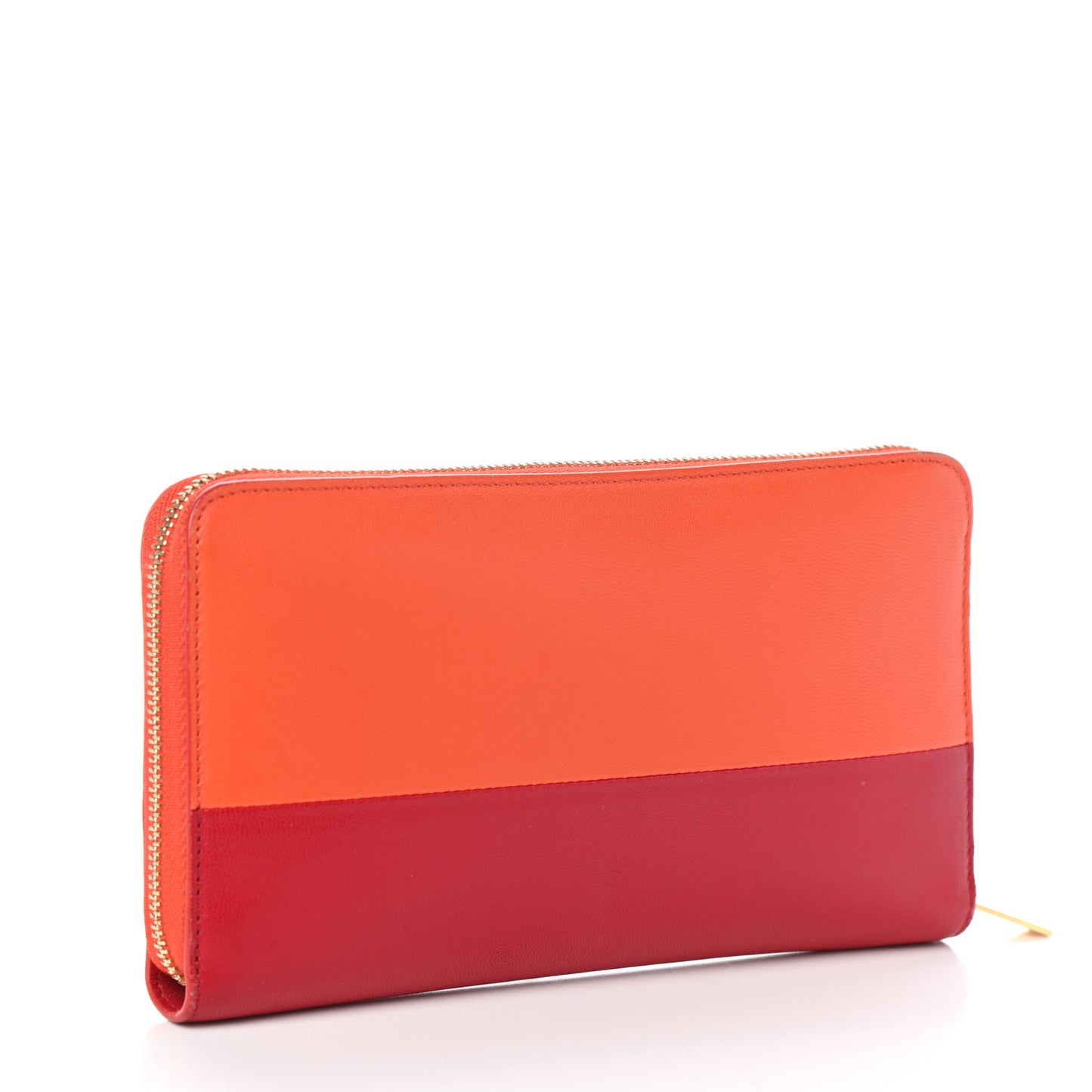 Lambskin Large Zip Around Multifunction Wallet Red Orange