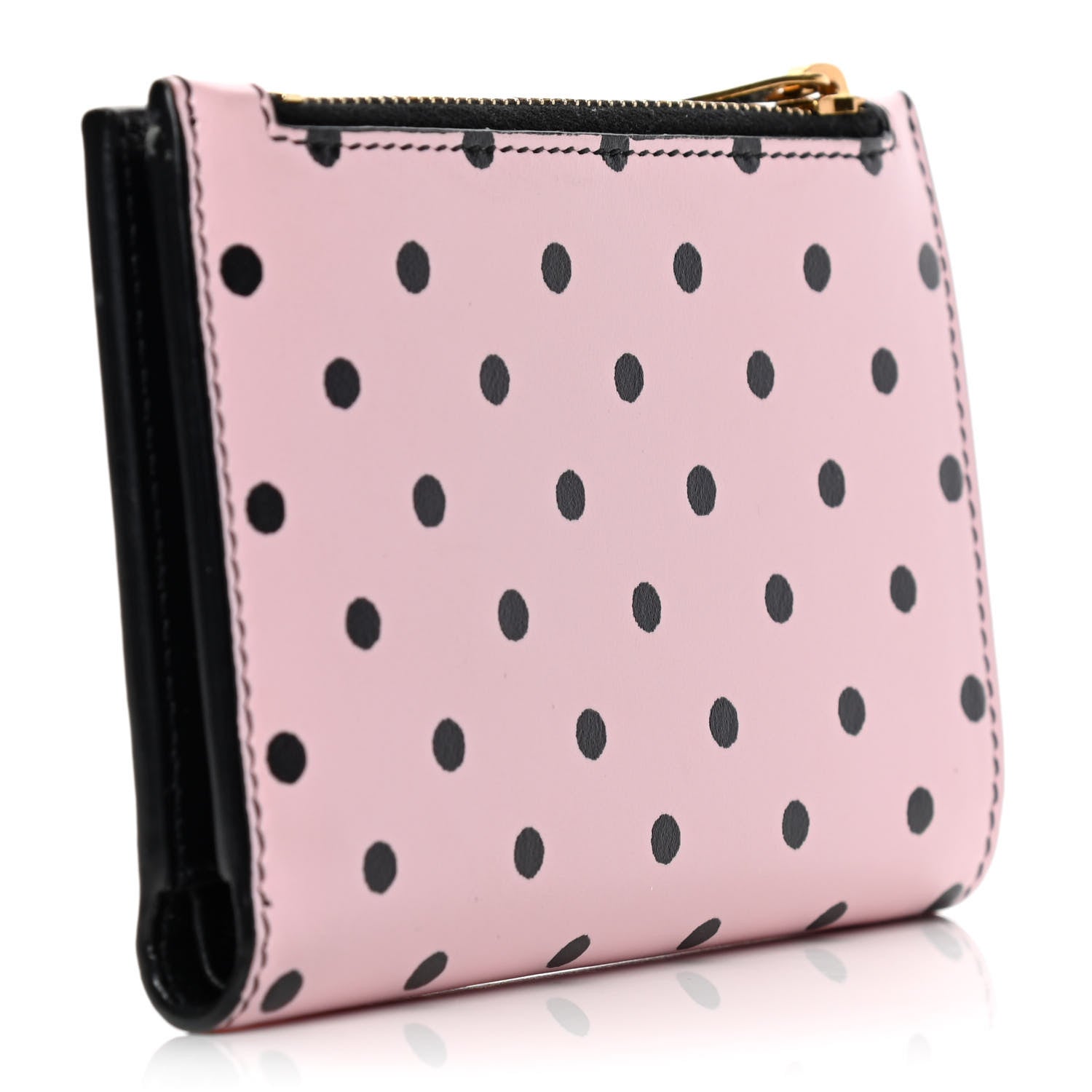 Saint Laurent Calfskin Polka Dot Monogram Bi Fold Zipped Wallet Pink Black 3 of 10