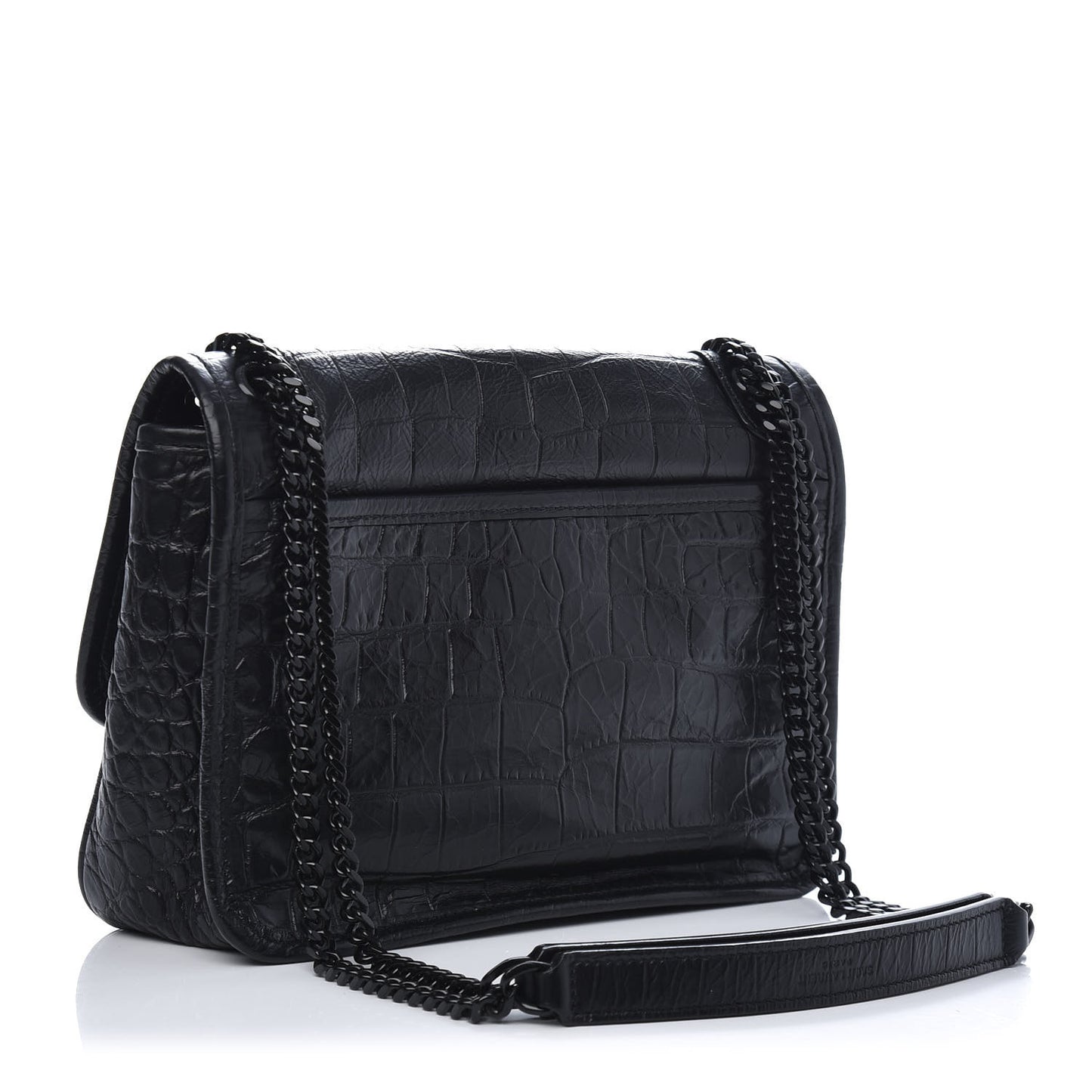 Calfskin Crocodile Embossed Matelasse Monogram Baby Niki Chain Satchel Black