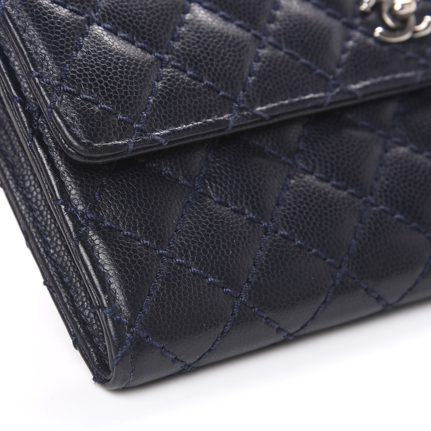 Chanel Grained Calfskin Stitched Quilted CC Long Wallet Navy 8 of 11
