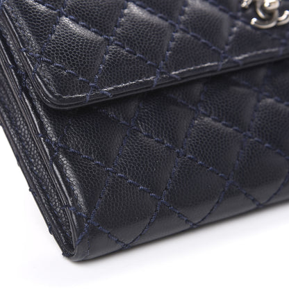 Chanel Grained Calfskin Stitched Quilted CC Long Wallet Navy 8 of 11