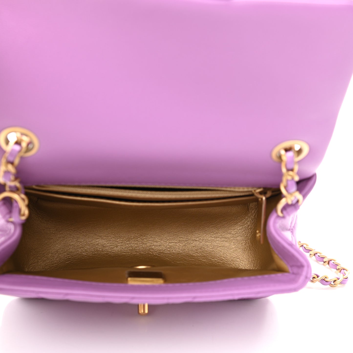 Lambskin Quilted Mini Pearl Crush Flap Purple