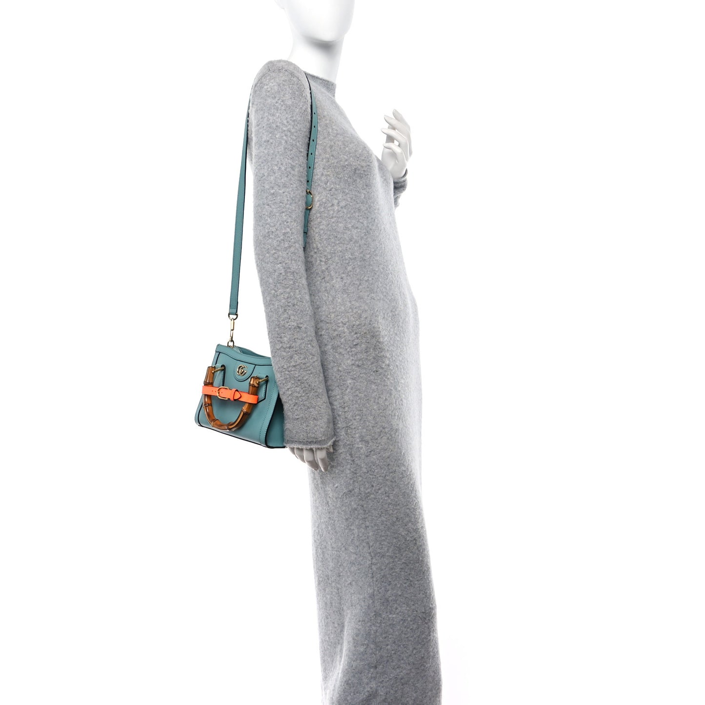 Wonka Grain Calfskin Mini Diana Tote Bag Dusty Azure Orange Fluo