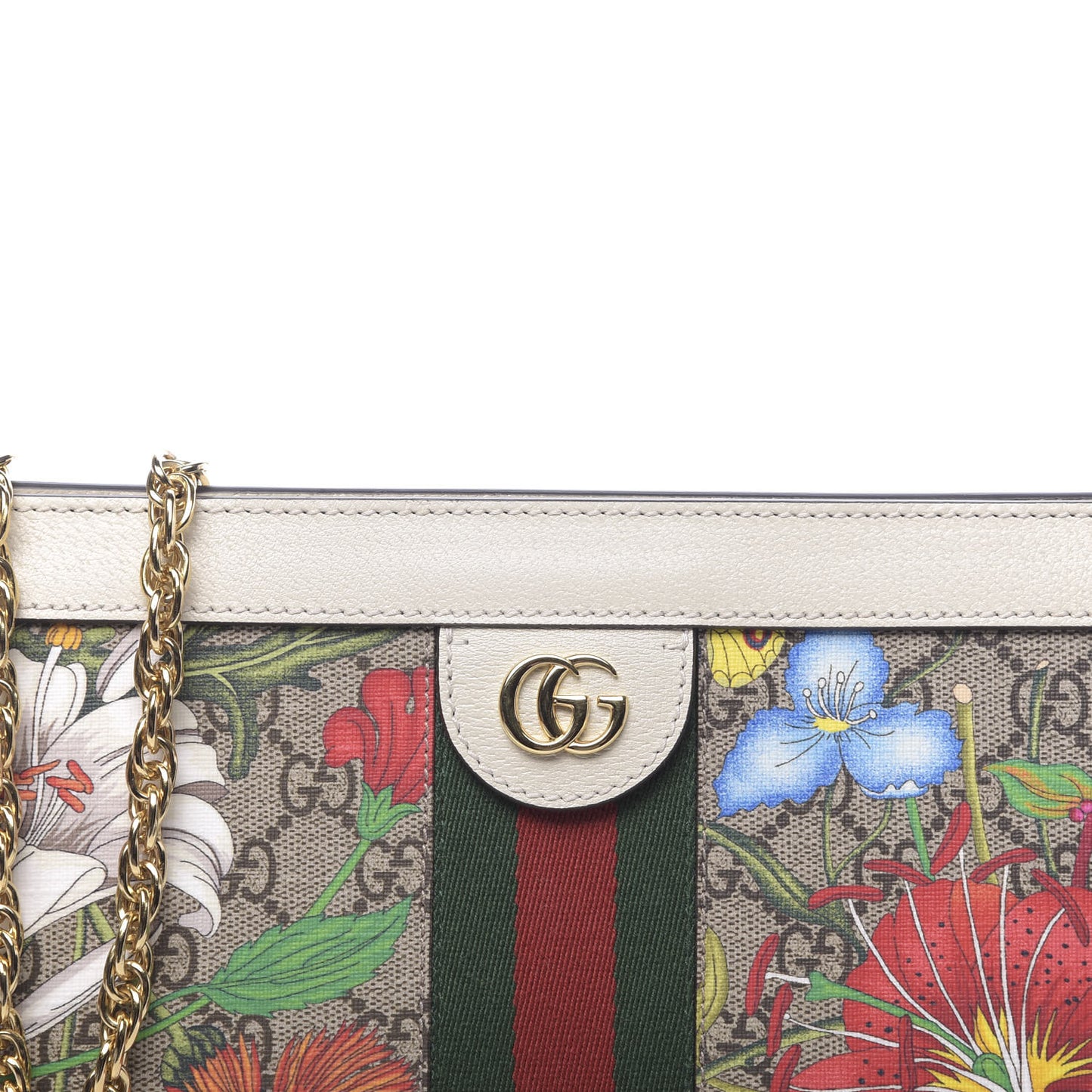 GG Supreme Monogram Flora Web Small Ophidia Chain Shoulder Bag White