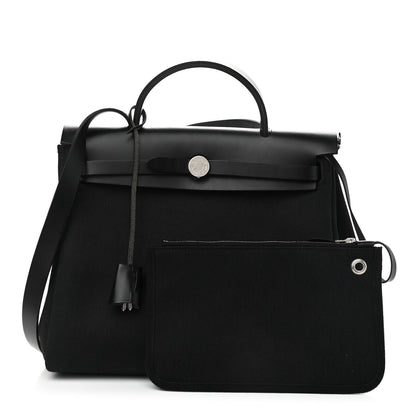Hermes Military Toile Vache Hunter Herbag Zip Retourne 31 PM Black 1 of 12