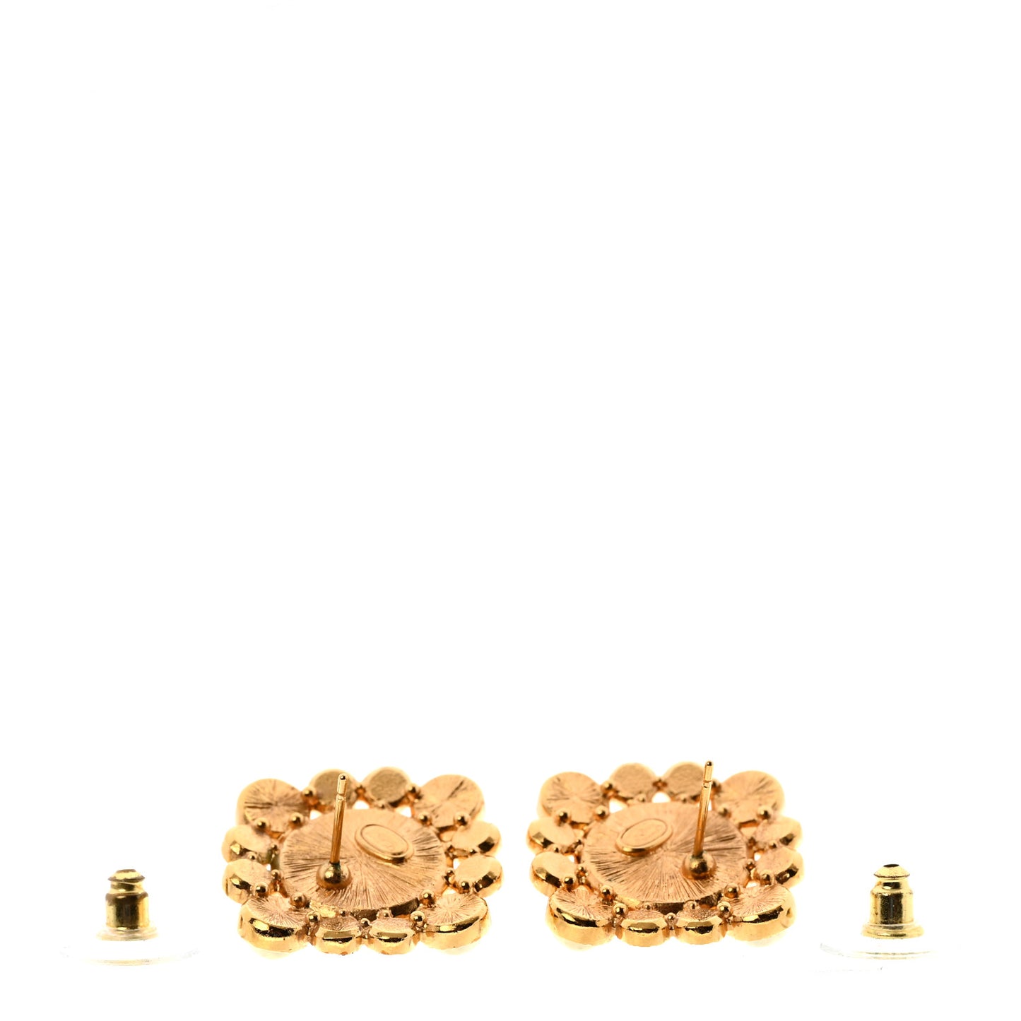 Pearl Crystal CC Round Earrings Gold