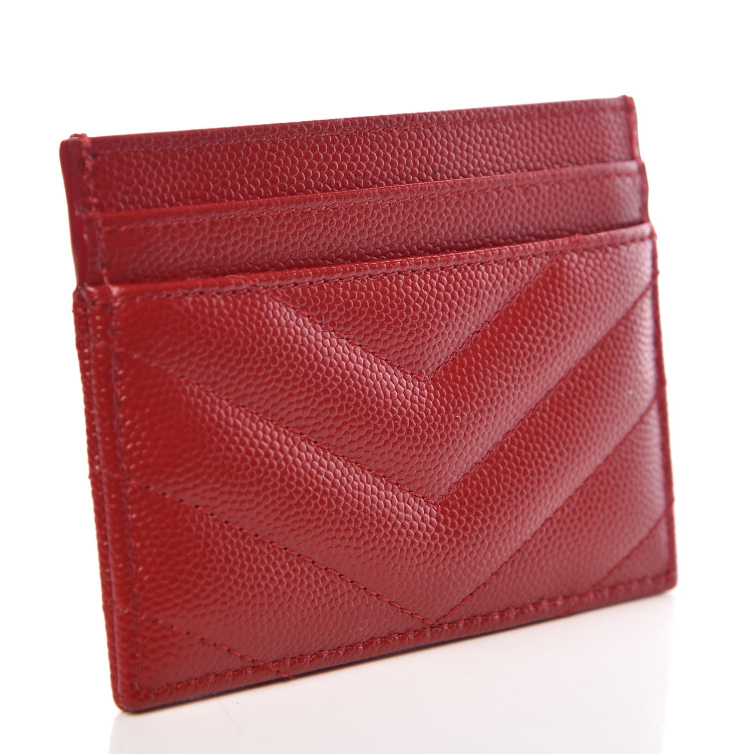 Saint Laurent Grain De Poudre Matelasse Chevron Monogram Credit Card Case New Red 3 of 8