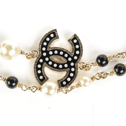 Chanel Pearl Beaded CC Long Necklace Gold Black 3 of 5