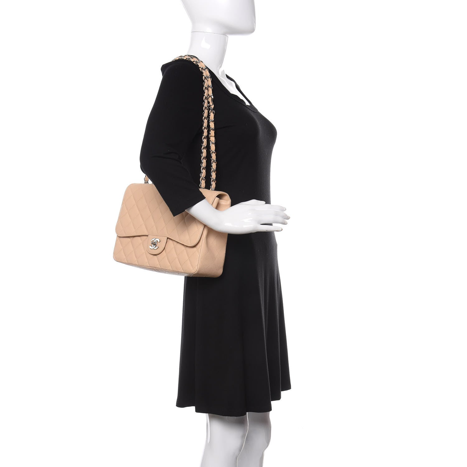 Chanel Caviar Quilted Jumbo Single Flap Beige Clair 2 of 12