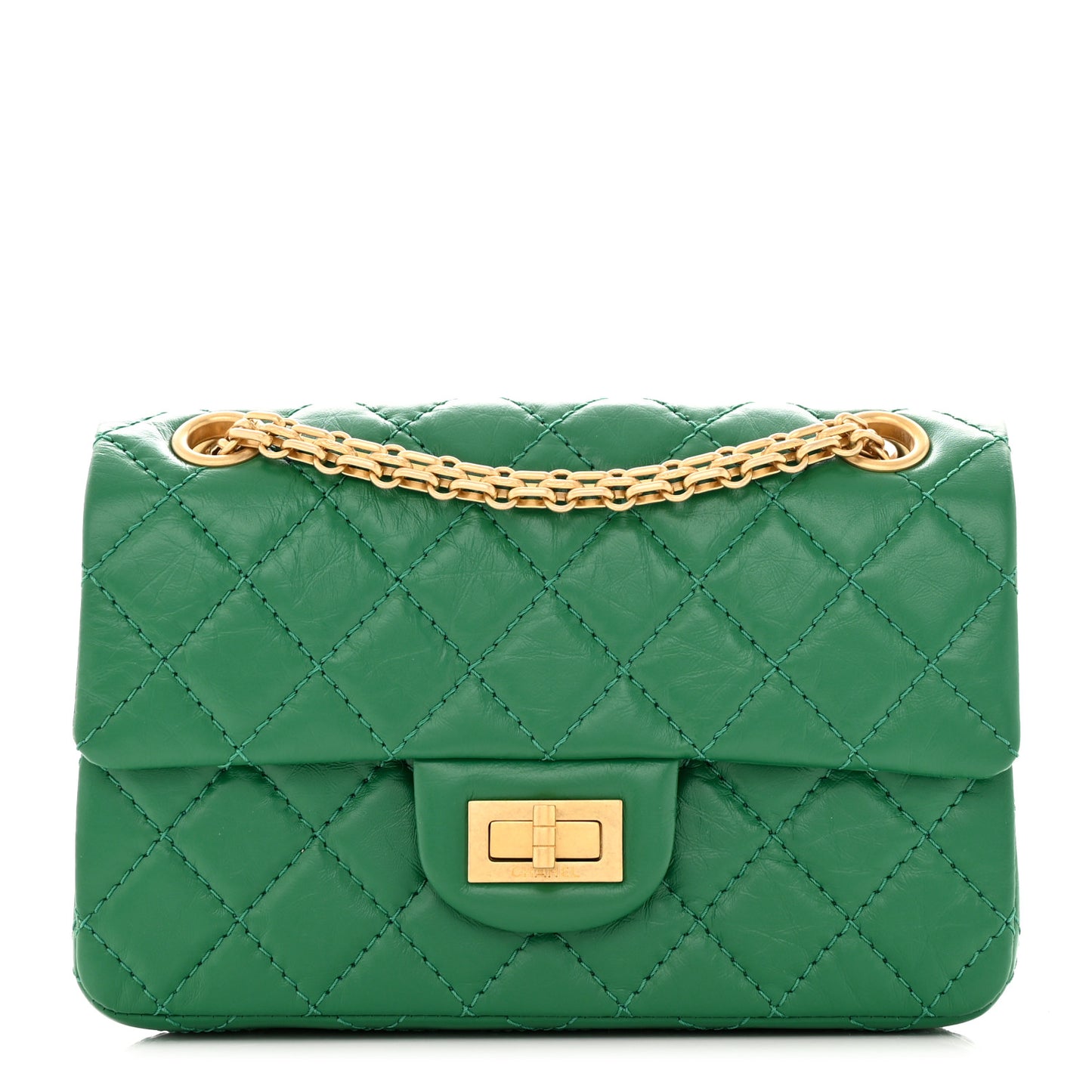 Aged Calfskin Quilted 2.55 Reissue Mini Flap Green