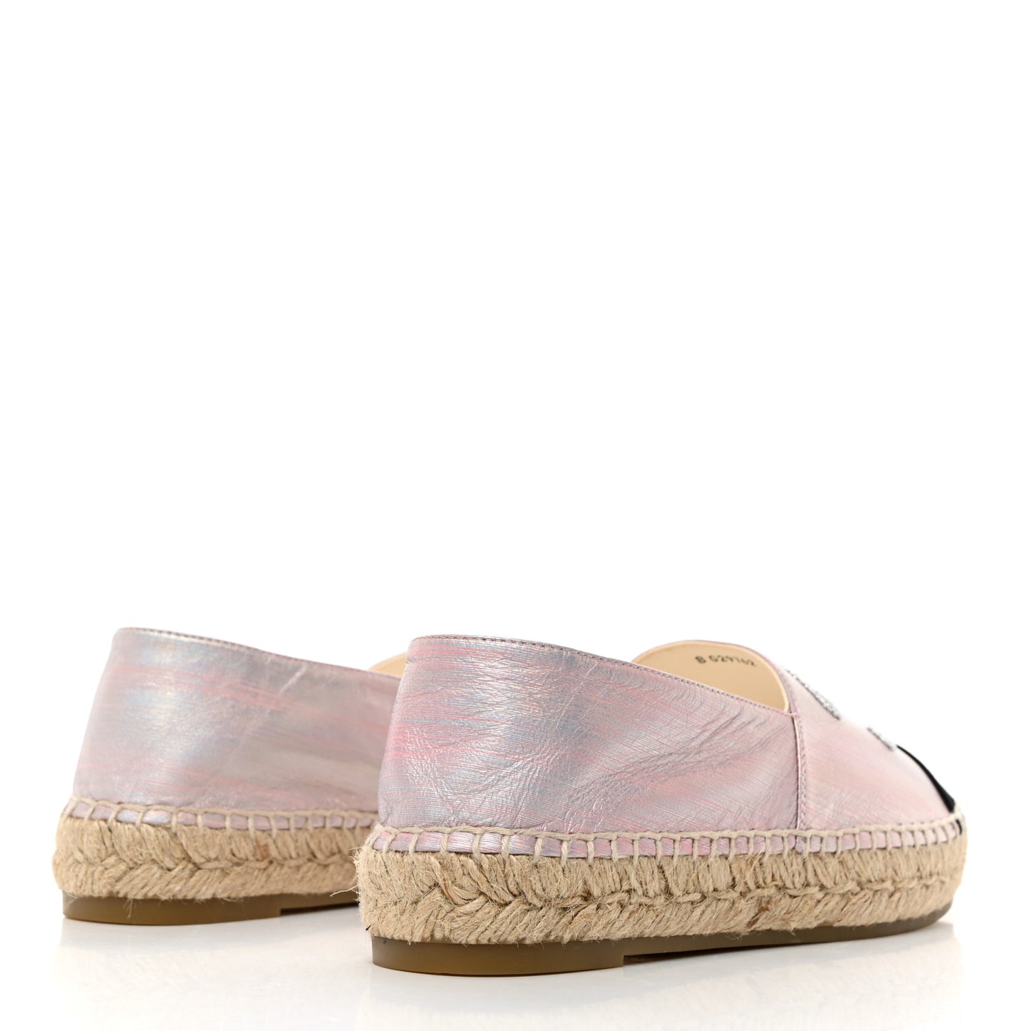 Laminated Lambskin Grosgrain Embroidered CC Espadrilles 39 Pink Silver Black
