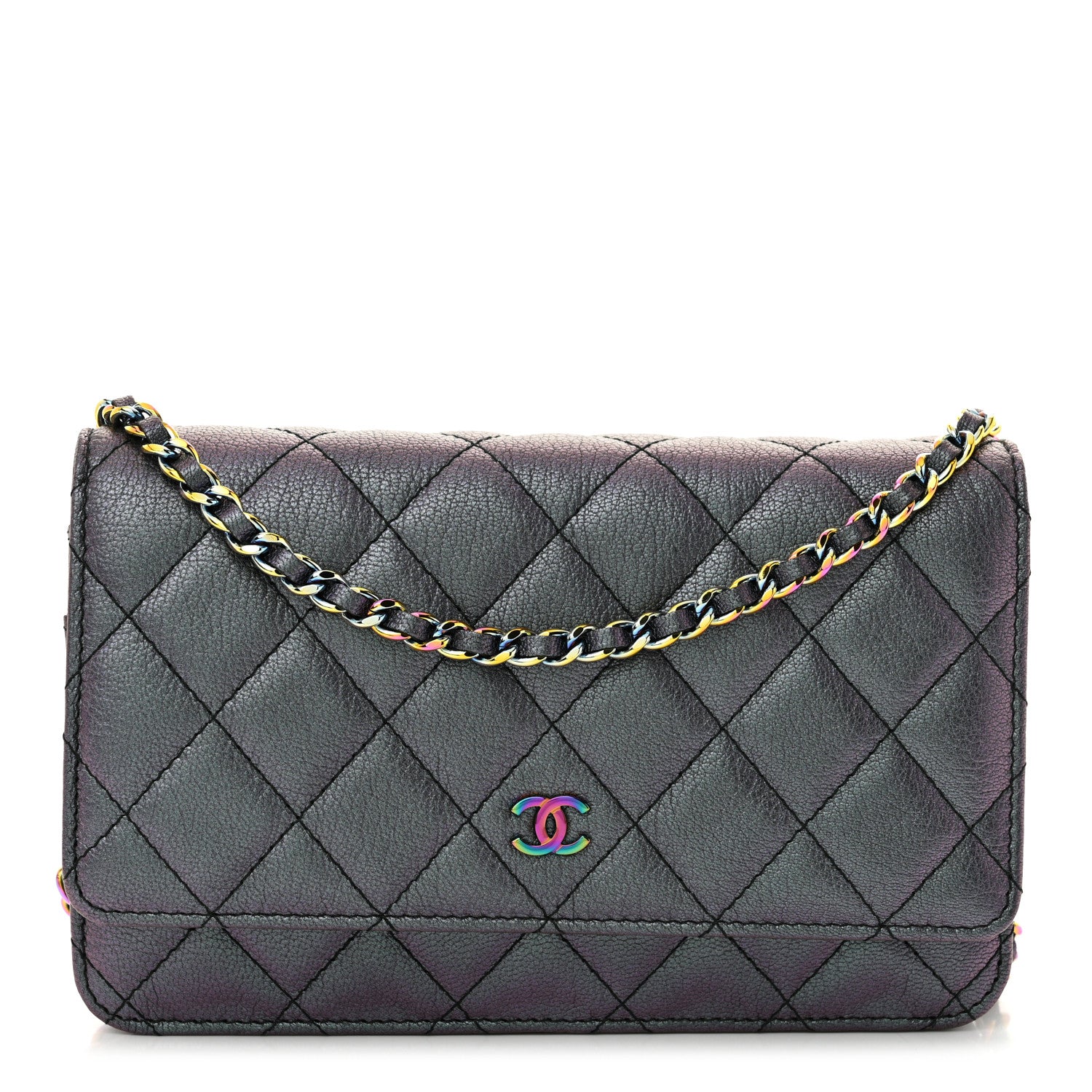 Chanel Iridescent Goatskin Quilted Wallet On Chain WOC Purple 1 of 11
