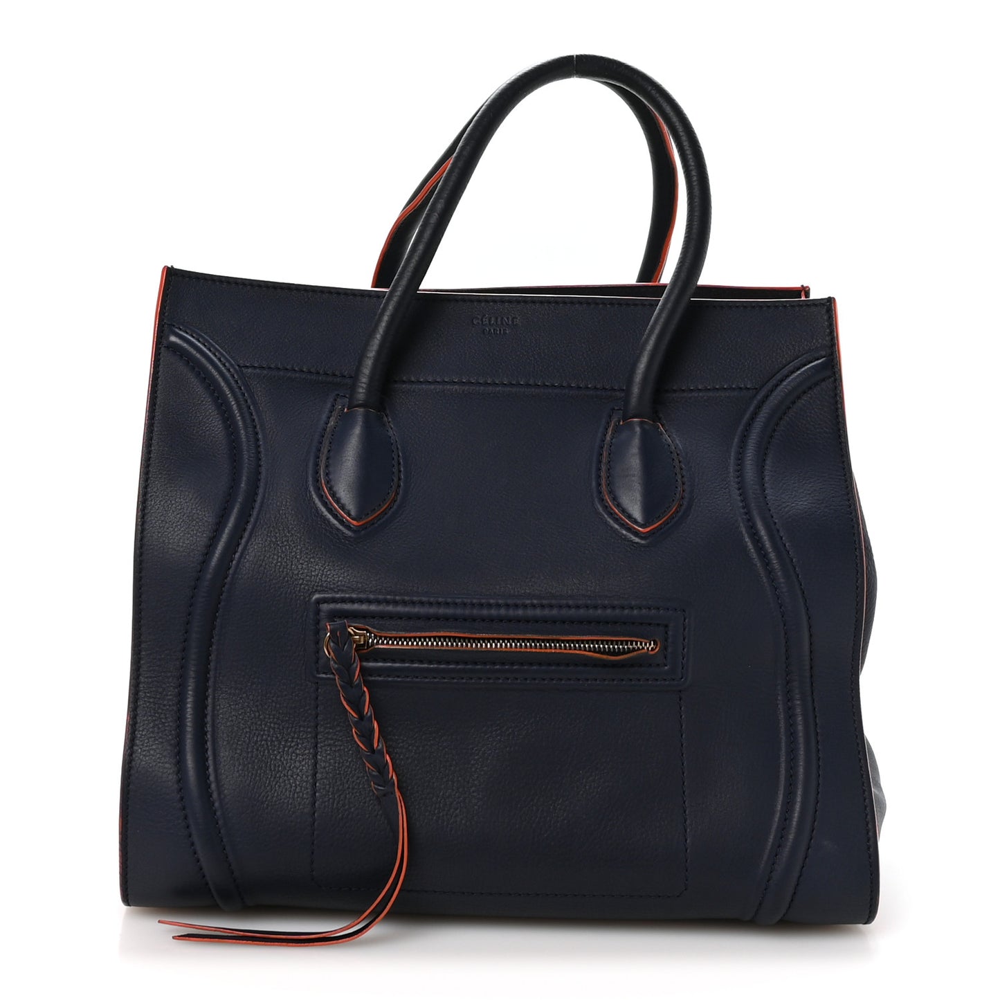 Supple Calfskin Large Phantom Luggage Navy Blue Orange