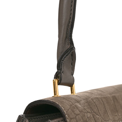 Celine Crocodile Embossed Calfskin Suede Large Trapeze Grey 16 of 17