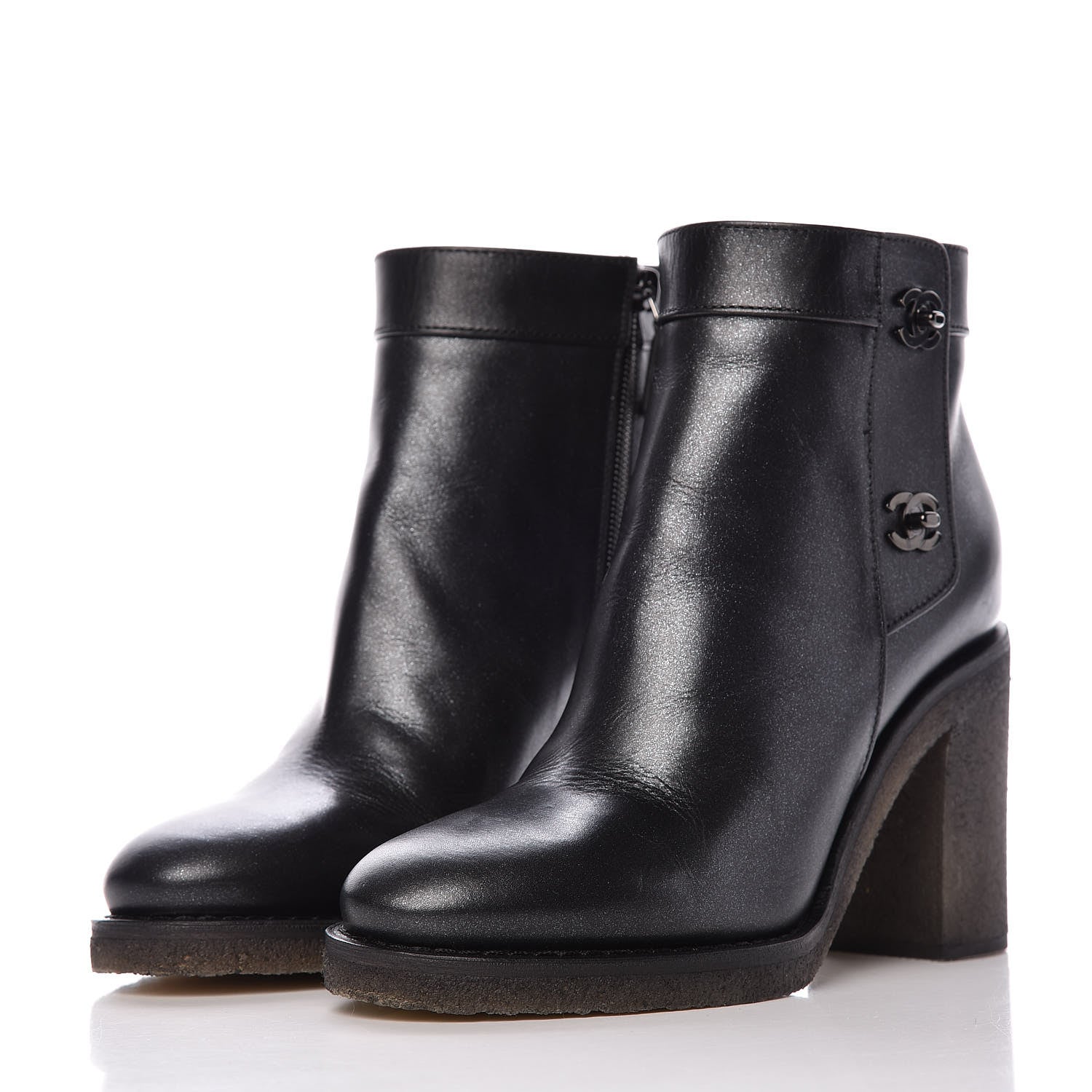 Chanel Iridescent Goatskin CC Turnlock Short Boots 37.5 Black 3 of 9