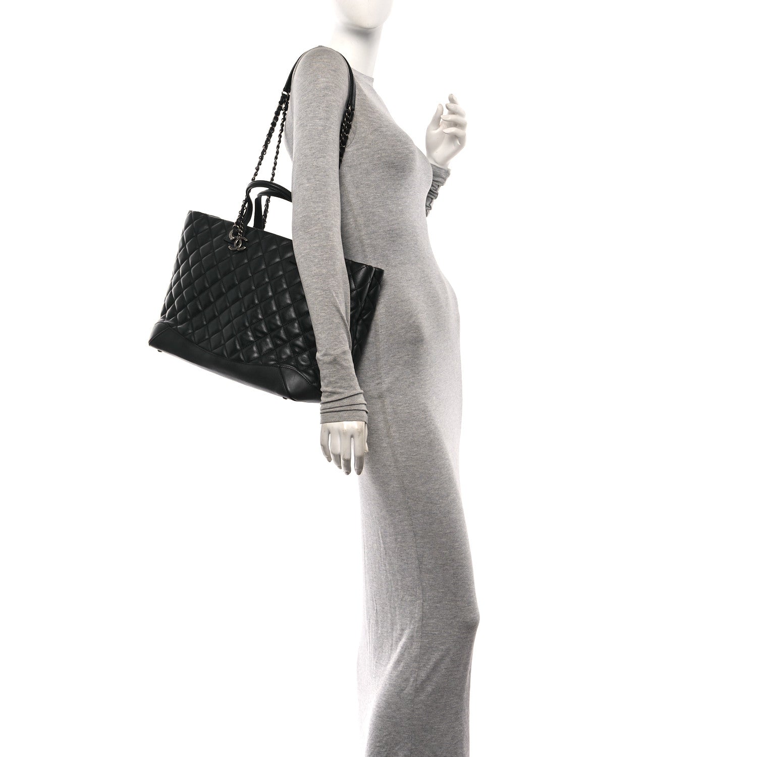 Chanel Calfskin Quilted Large Easy Shopping Tote Black 2 of 10