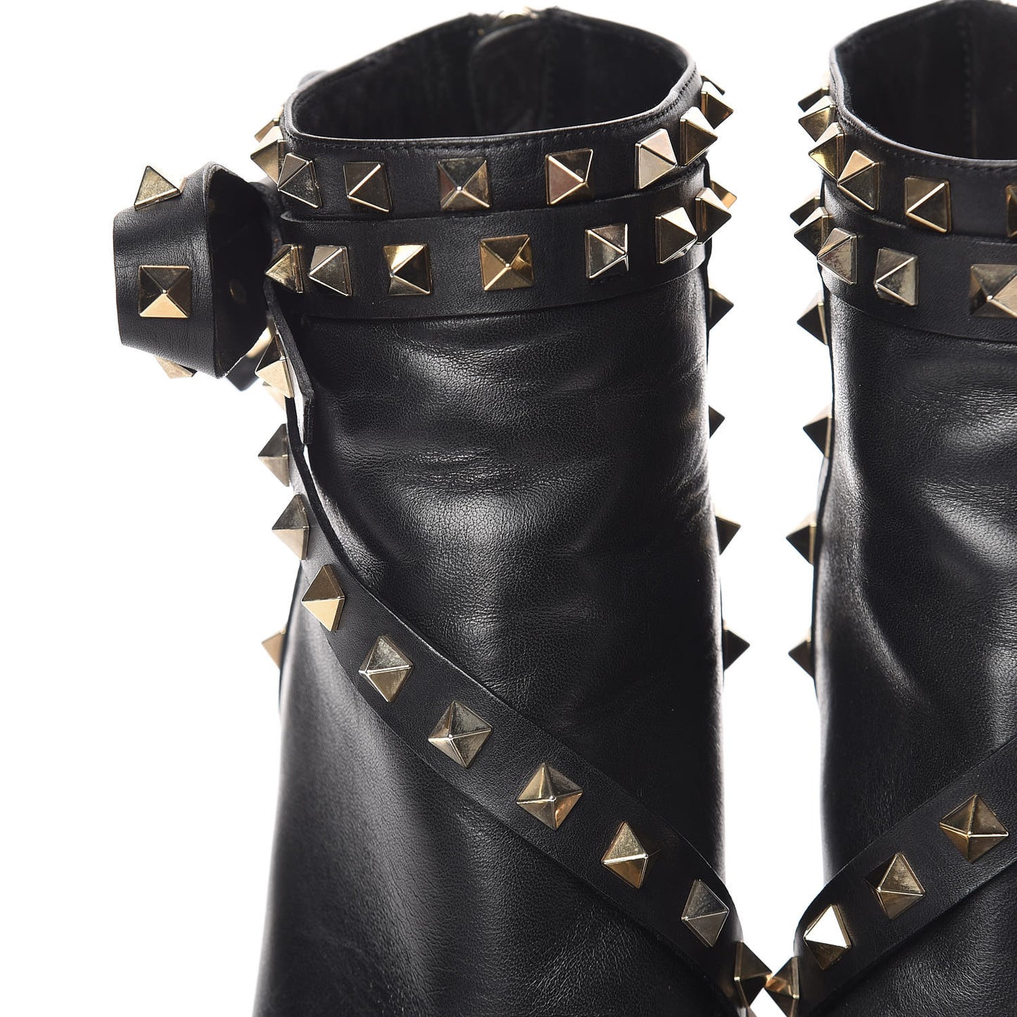 Calfskin Rockstud Bow Ankle Booties 36.5 Black