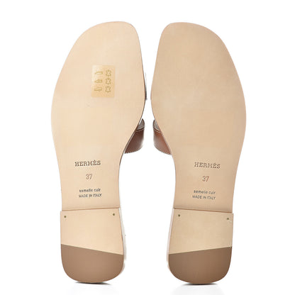 Hermes Box Calfskin Oran Sandals 37 Gold 5 of 8
