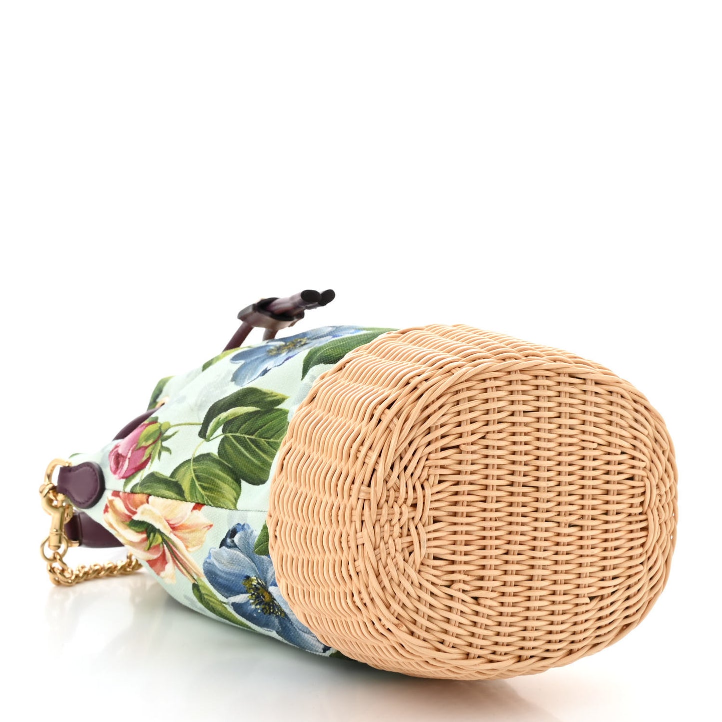 Wicker Canvas Floral Print Millennials Bucket Bag Multicolor