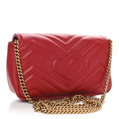 Gucci Calfskin Matelasse Super Mini GG Marmont Shoulder Bag Hibiscus Red 2 of 4