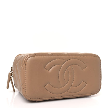Chanel Lambskin Quilted Metal Small Top Handle Vanity Case With Chain Beige 4 of 9