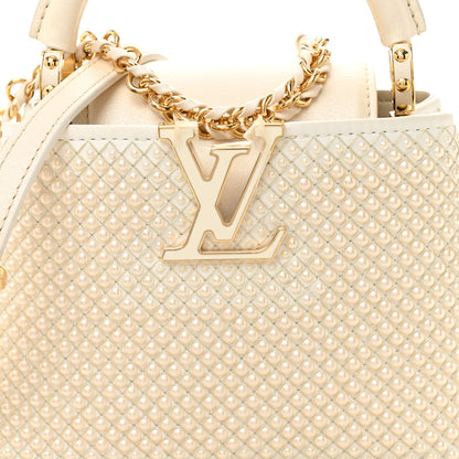 Louis Vuitton Metallic Calfskin Satin Pearl Embellished Mini Treasure Capucines Cream 7 of 9