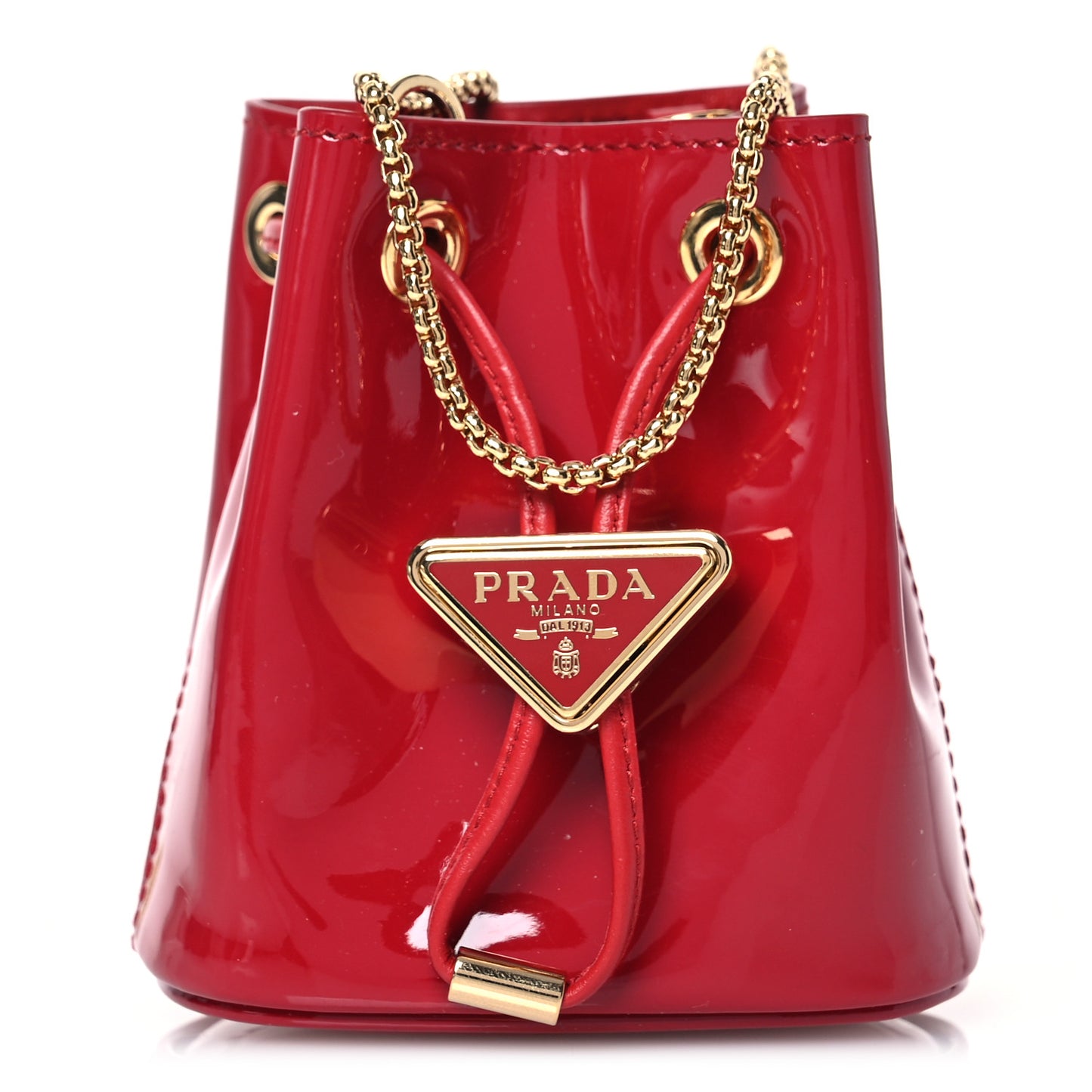 Vernice Metal Triangle Logo Mini Drawcord Pouch Shoulder Bag Cherry