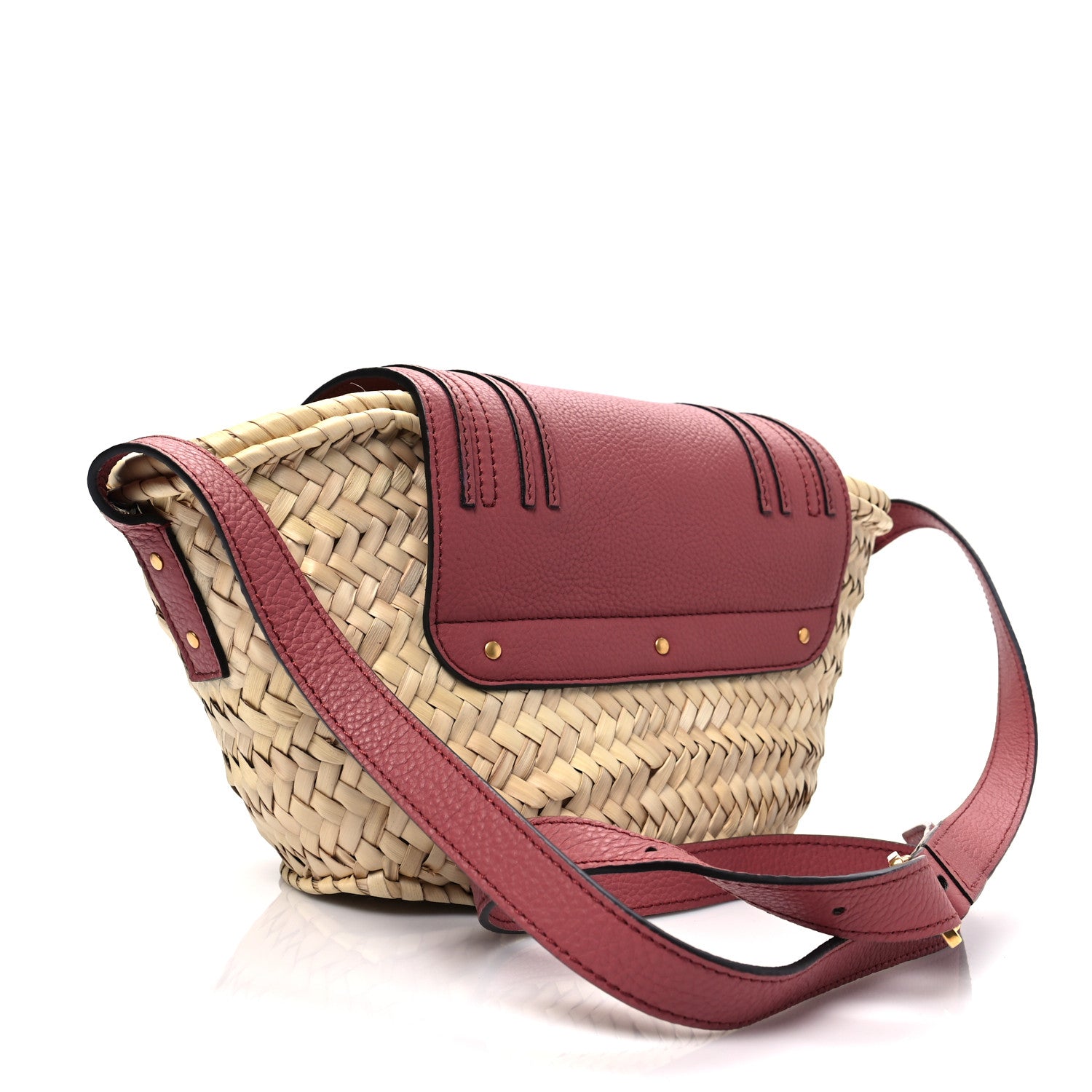 Chloe Raffia Calfskin Marcie Basket Peony Red 3 of 7
