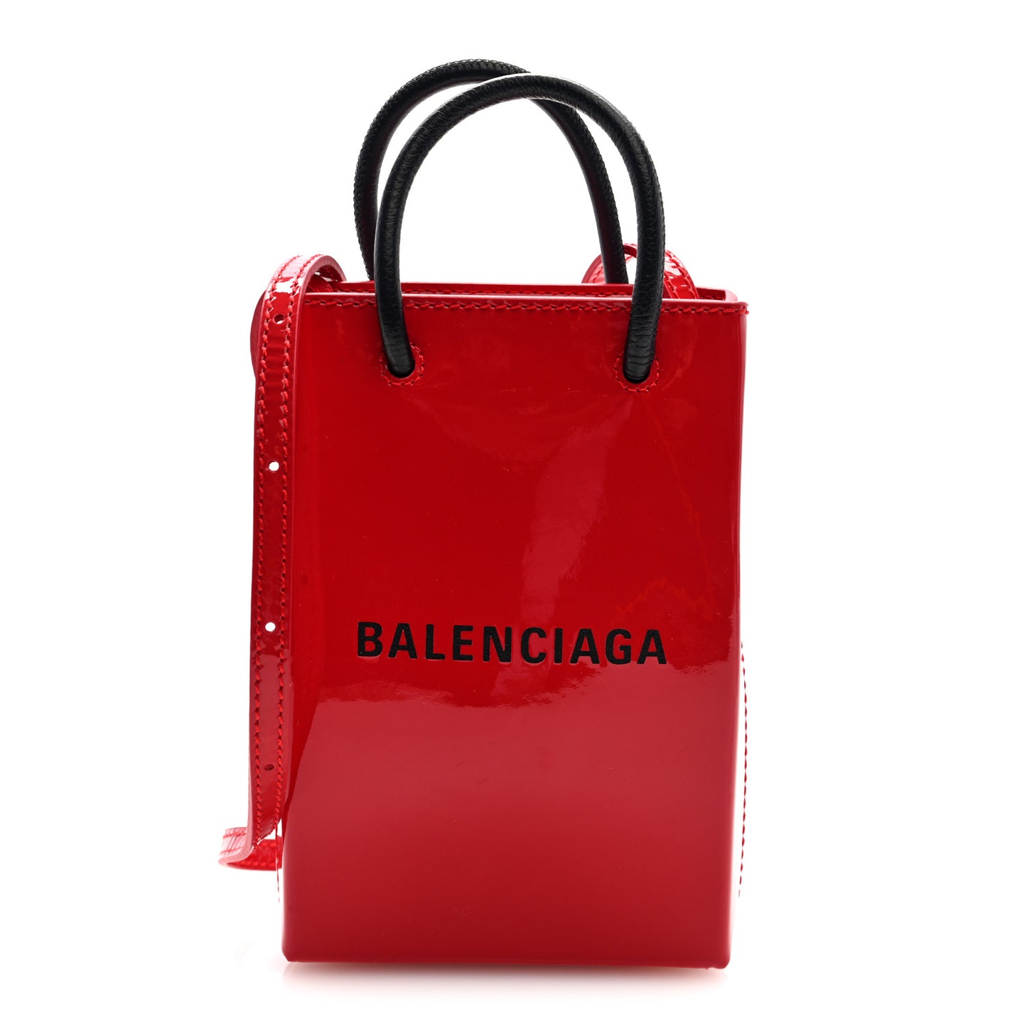 Patent Calfskin Logo Shopping Phone Holder Bag Bright Red