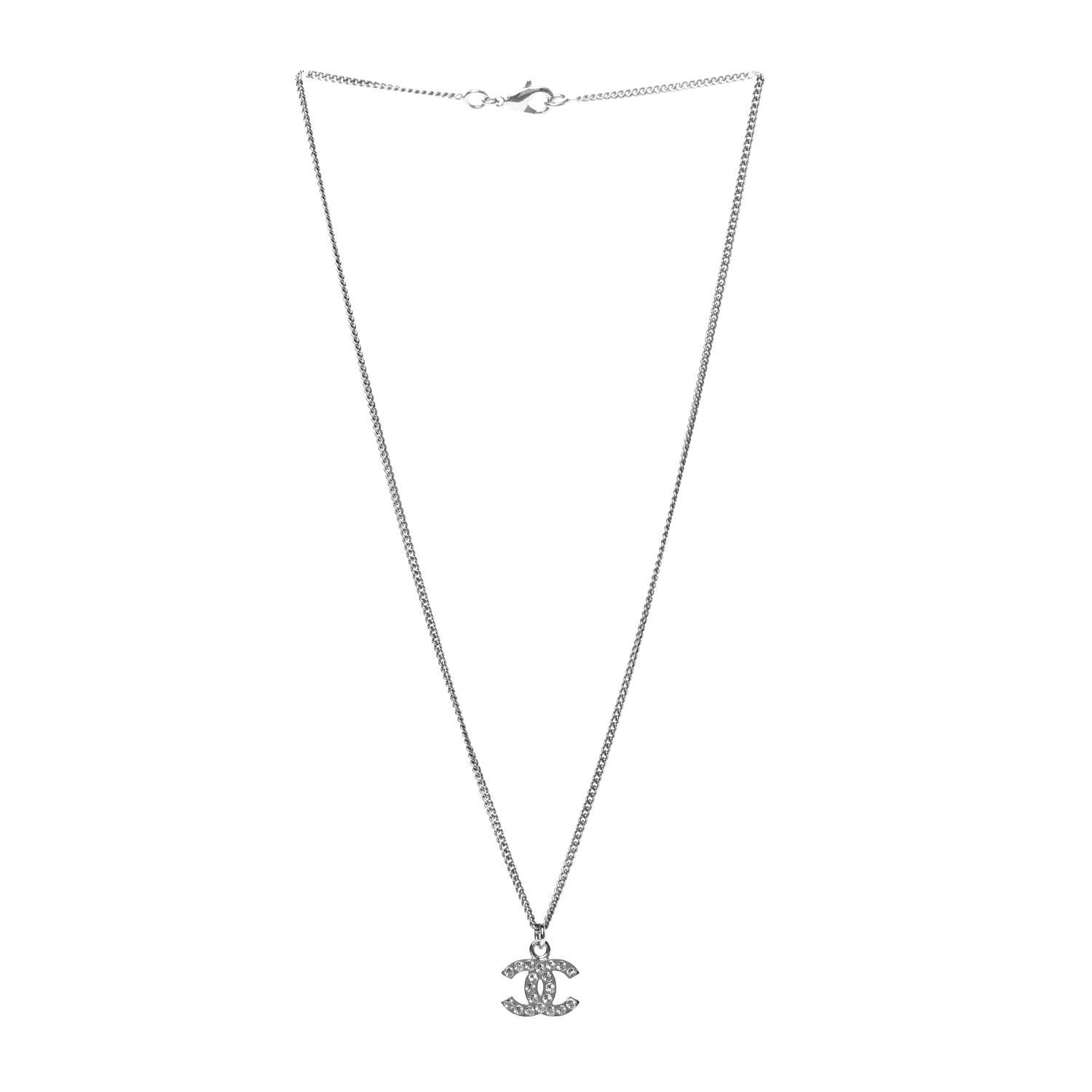 Chanel Crystal Timeless CC Necklace Silver 3 of 5