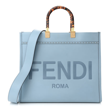 Fendi Vitello King Plexiglass Logo Embossed Medium Fendi Sunshine Shopper Tote Azzurro Baby 1 of 10