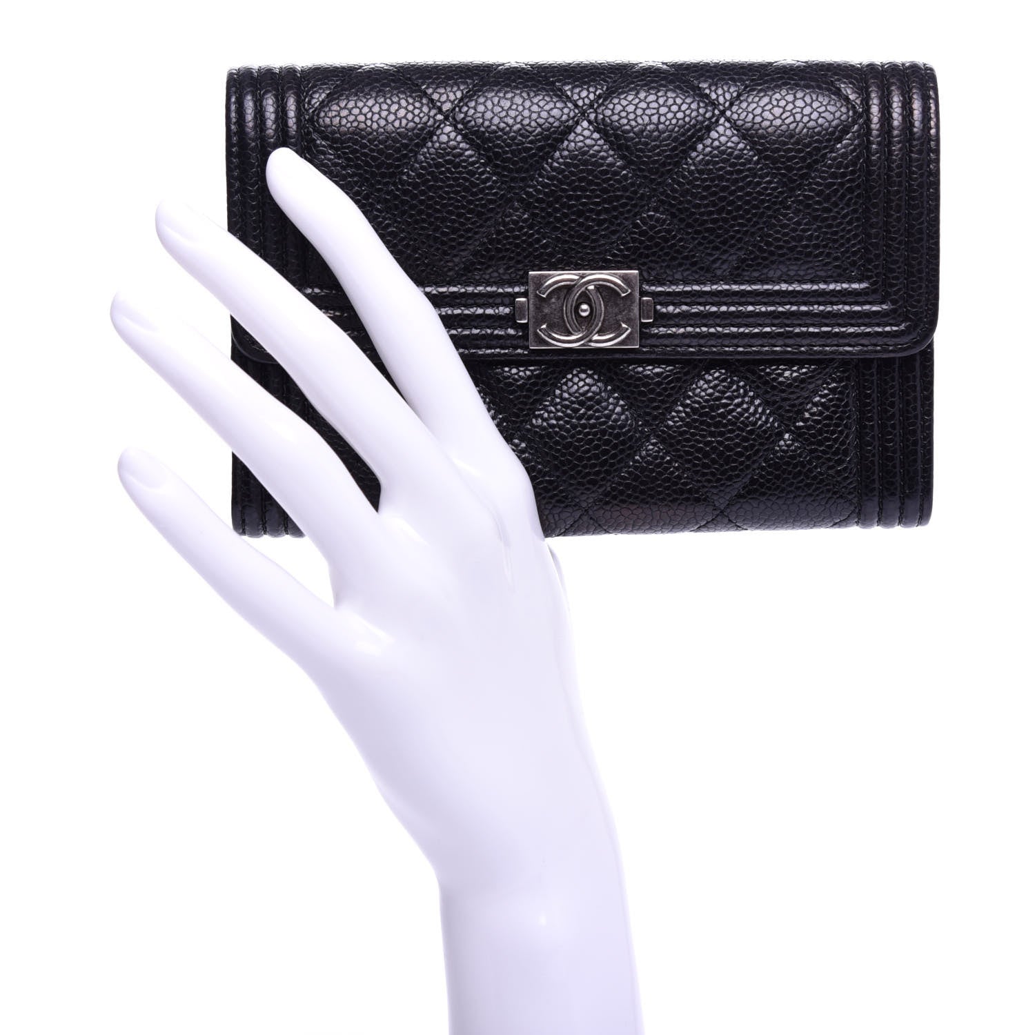 Chanel Caviar Quilted Medium Boy Flap Wallet Black 2 of 8