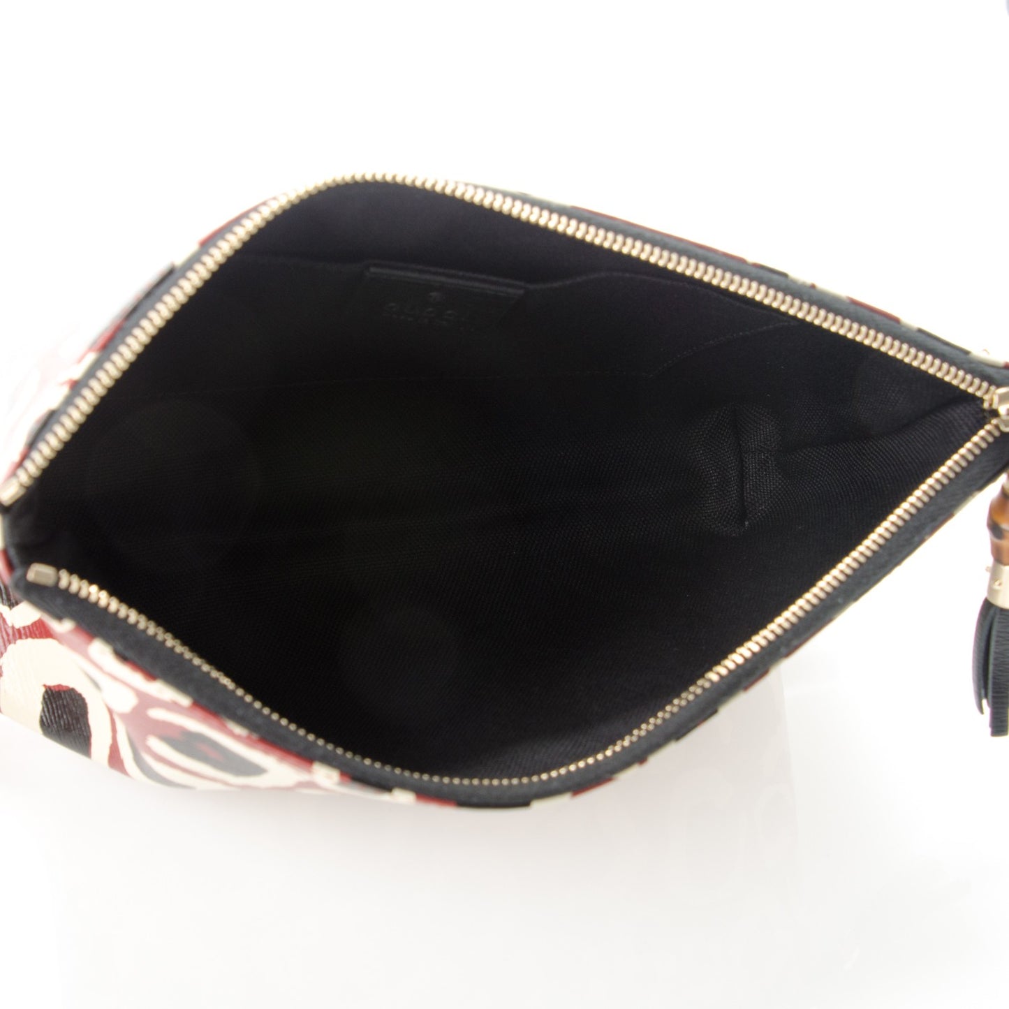 Patent Leopard Printed Large Pouch Red