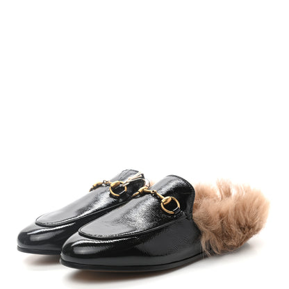 Gucci Patent Fur Womens Princetown Slippers 35 Black Natural 3 of 7