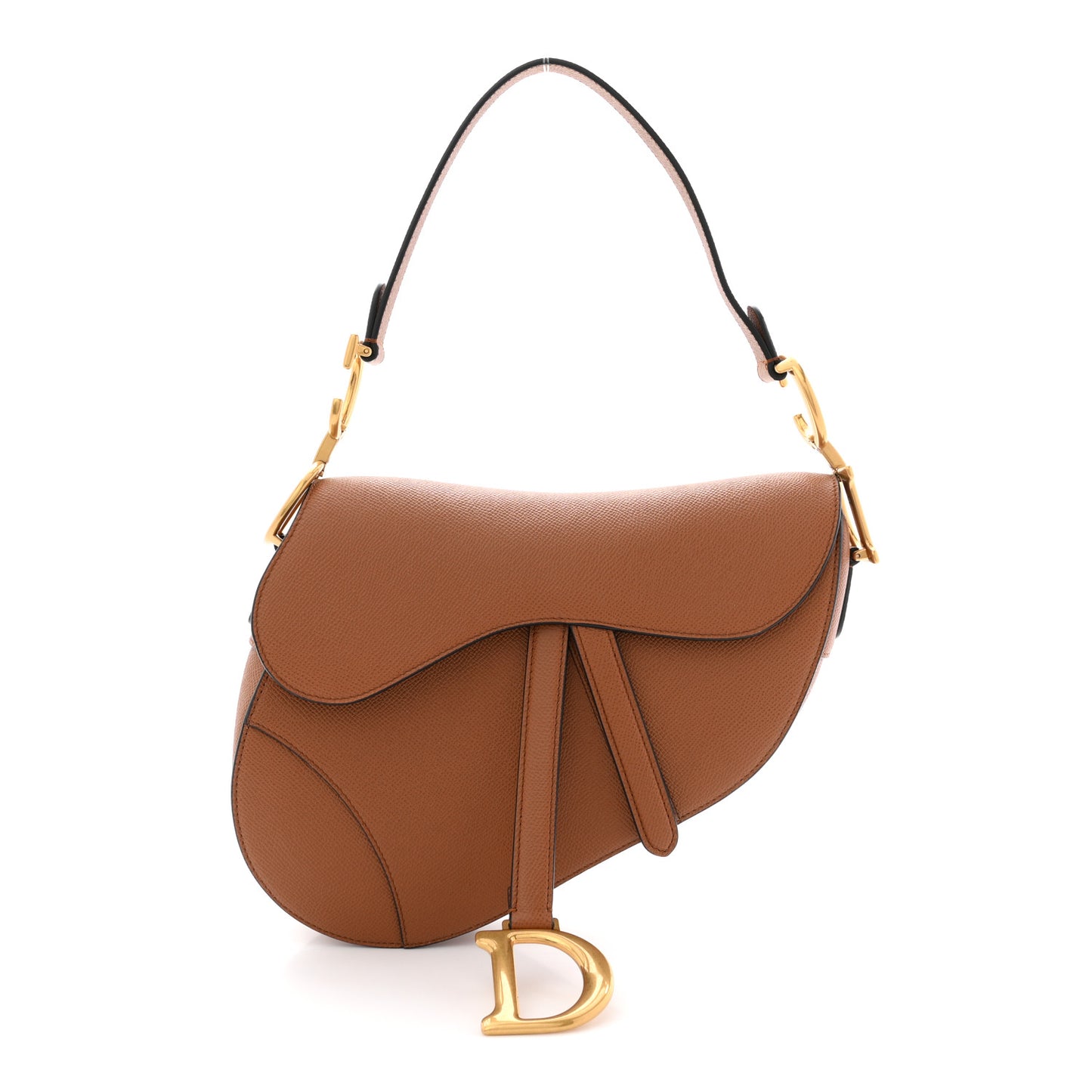 Grained Calfskin Saddle Bag With Strap Camello
