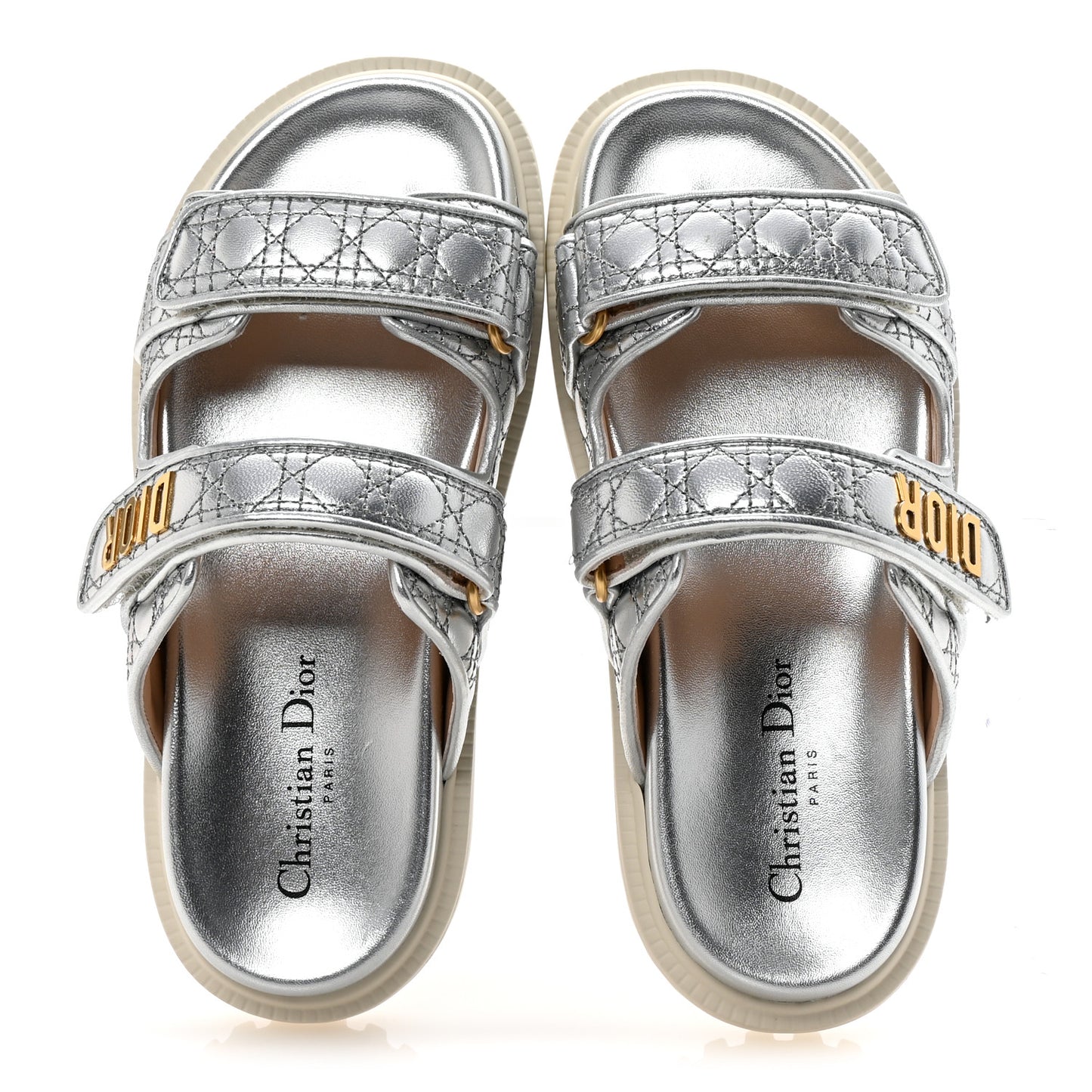 Laminated Sheepskin Cannage Dior Or Dioract Slide Sandals 37 Steel