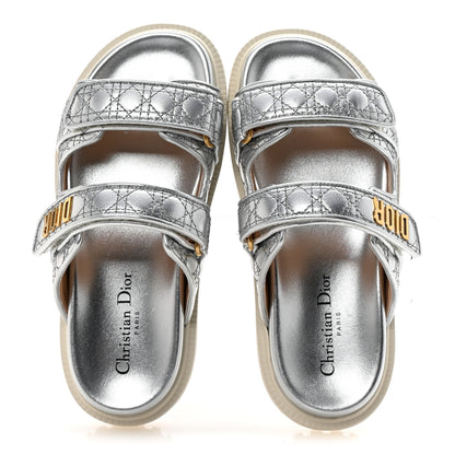 Christian Dior Laminated Sheepskin Cannage Dior Or Dioract Slide Sandals 37 Steel 2 of 9